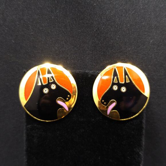 Laurel Burch BASSO Dog Earrings, Gold Plated, 1980s Vintage Jewelry - Picture 6 of 10